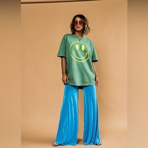 DRESSED IN LA LA Wide leg blue slinky pant